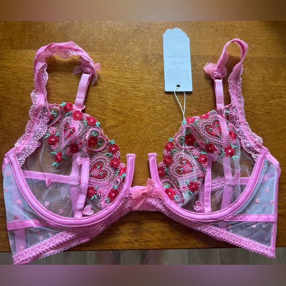 NWT For Love & Lemons Whimsical Garden Doily heart Bra - Pink - size 34C - Picture 3 of 10